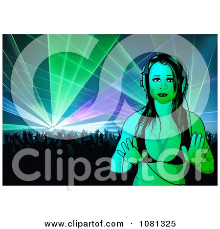 Clipart Female Dj In Front Of A Dance Crowd - Royalty Free Vector Illustration by dero