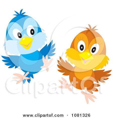 Clipart Brown And Blue Birds Flying - Royalty Free Illustration by Alex Bannykh