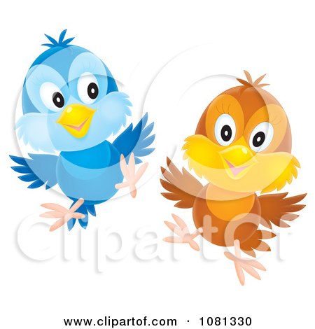 Clipart Airbrushed Blue And Brown Birds Flying - Royalty Free Vector Illustration by Alex Bannykh