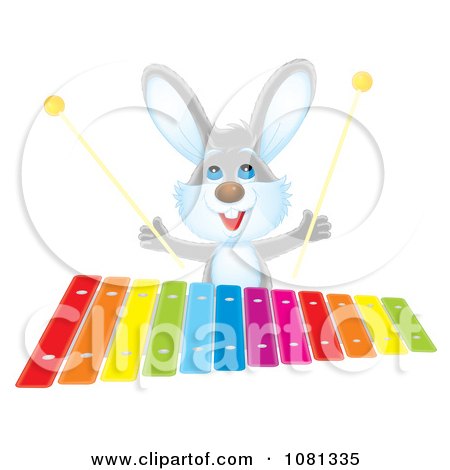 Clipart Rabbit Playing A Colorful Xylophone - Royalty Free Illustration by Alex Bannykh