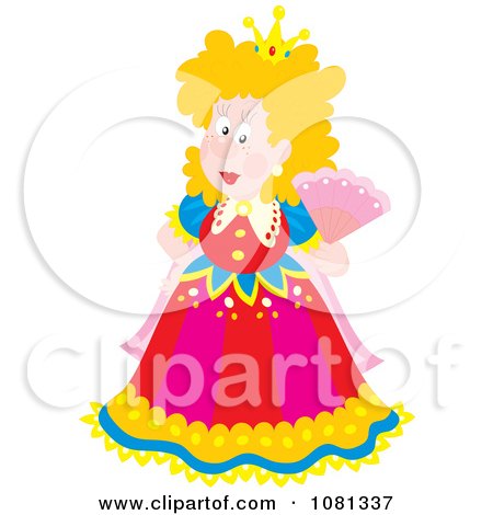 Clipart Blond Queen Holding A Hand Fan - Royalty Free Vector Illustration by Alex Bannykh