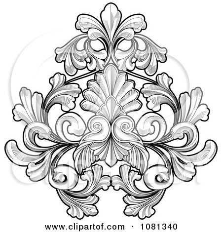 Clipart Black And White Floral Tattoo Design Element - Royalty Free Vector Illustration by AtStockIllustration