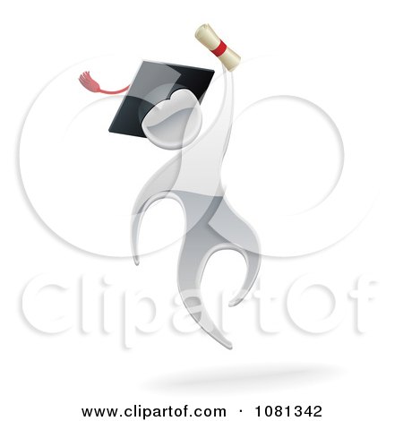 Clipart 3d Silver Graduate Jumping With A Diploma - Royalty Free Vector Illustration by AtStockIllustration
