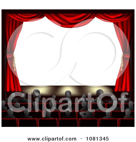 Clipart 3d Red Theater Curtains And An Audience Facing Copyspace - Royalty Free Vector Illustration by AtStockIllustration
