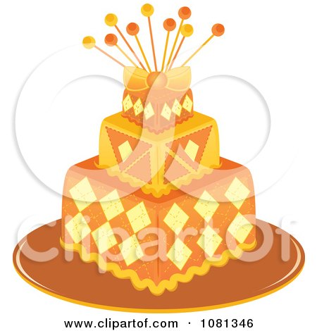 Clipart Three Tiered Orange And Yellow Square Fondant Cake With Pins - Royalty Free Vector Illustration by Pams Clipart