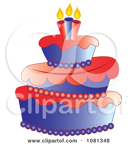 Clipart Three Tiered Americana Fondant Cake With Candles - Royalty Free Vector Illustration by Pams Clipart