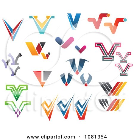 Clipart Set Of Colorful Letter V Logos Royalty Free Vector