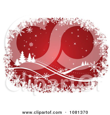 Clipart Red Christmas Background Bordered In White Snowflakes - Royalty Free Vector Illustration by Vector Tradition SM