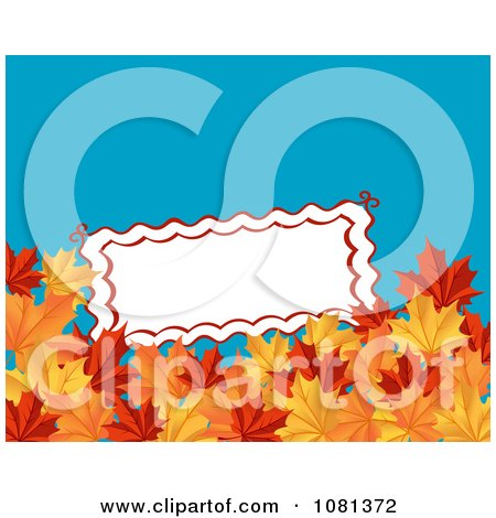 Clipart Blank White Sign Above Autumn Maple Leaves On Blue - Royalty Free Vector Illustration by Vector Tradition SM