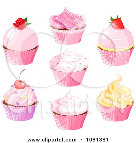 Clipart Pink And Yellow Cupcakes - Royalty Free Vector Illustration by Pushkin