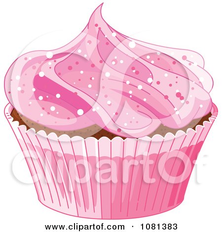 Clipart Pink Cupcake With Sparkly Pink Frosting - Royalty Free Vector Illustration by Pushkin