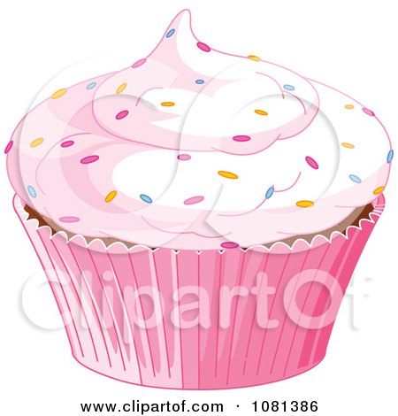 Clipart Pink Cupcake Garnished With Sprinkles - Royalty Free Vector Illustration by Pushkin