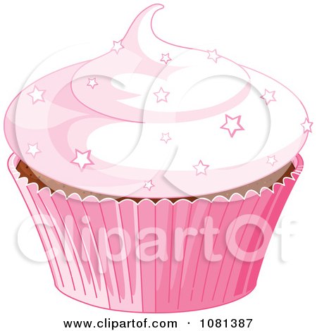 Clipart Pink Cupcake Garnished With Star Sprinkles - Royalty Free Vector Illustration by Pushkin