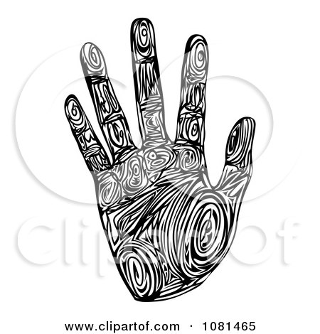 Clipart Black And White Tribal Patterned Hand Print - Royalty Free Vector Illustration by AtStockIllustration