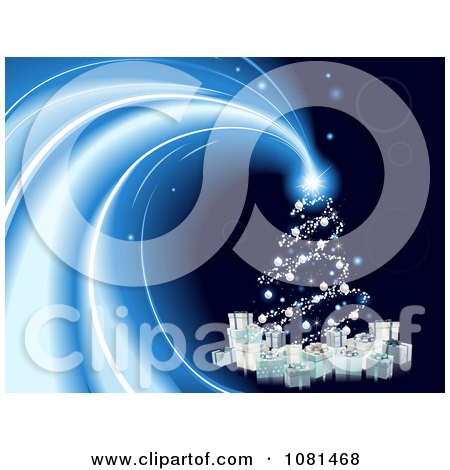 Clipart Shining Christmas Tree Star With Gifts On Blue - Royalty Free Vector Illustration by AtStockIllustration