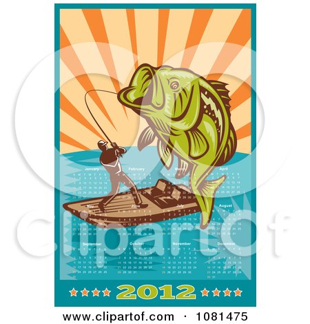 Clipart 2012 Fishing Calendar With A Leaping Largemouth Bass - Royalty Free Vector Illustration by patrimonio