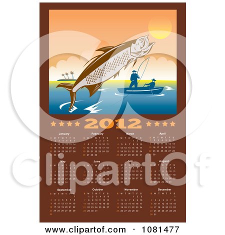 Clipart 2012 Fishing Calendar With A Leaping Tarpon - Royalty Free Vector Illustration by patrimonio