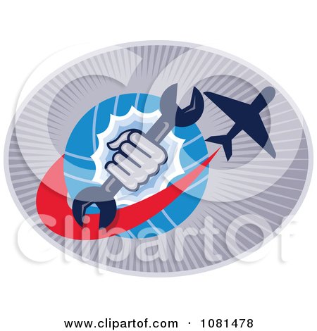 Clipart Globe Fist Airplane And Spanner Wrench Logo - Royalty Free Vector Illustration by patrimonio