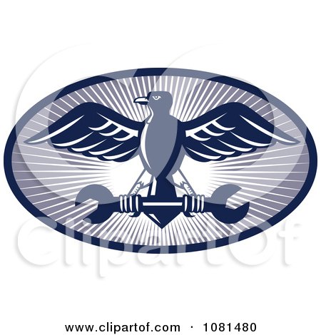Clipart Blue Eagle And Spanner Wrench Logo - Royalty Free Vector Illustration by patrimonio