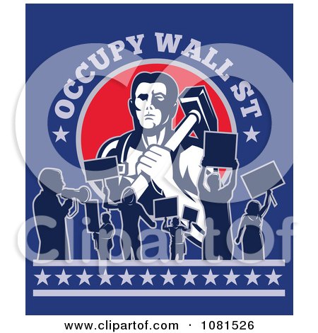 Clipart Occupy Wall St Text Over A Blacksmith And Protestors - Royalty Free Vector Illustration by patrimonio