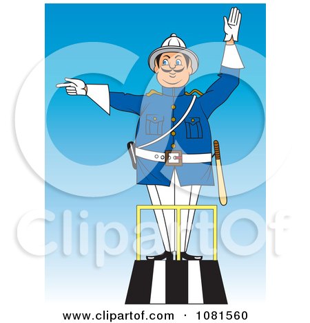 Clipart Police Officer Directing Traffic And Standing On A Podium - Royalty Free Vector Illustration by pauloribau