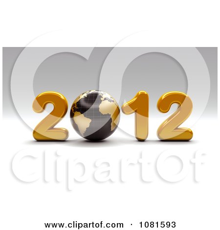 Clipart 3d Golden 2012 With A Black Globe - Royalty Free CGI Illustration by chrisroll