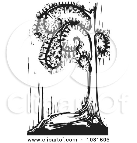 Clipart Black And White Woodcut Spiral Tree - Royalty Free Vector Illustration by xunantunich