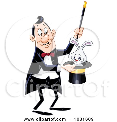 Clipart Magician Performing The Rabbit In A Hat Trick - Royalty Free Vector Illustration by yayayoyo
