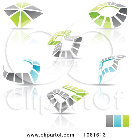 Clipart 3d Abstract Blue Green And Gray Abstract Logo Icons With Reflections - Royalty Free Vector Illustration by cidepix
