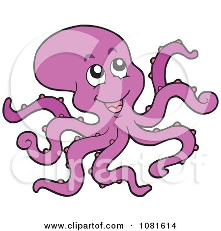Clipart Happy Purple Octopus - Royalty Free Vector Illustration by visekart