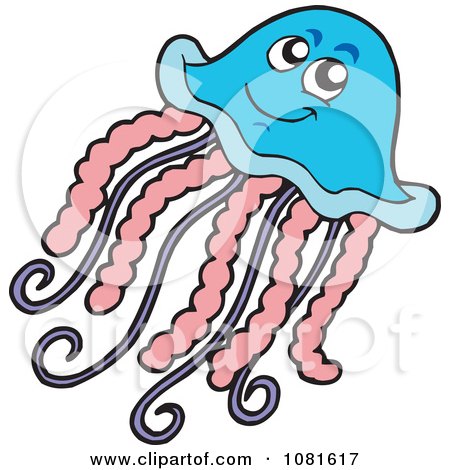 Clipart Happy Blue And Pink Jellyfish - Royalty Free Vector Illustration by visekart