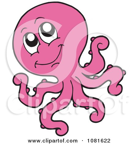 Clipart Happy Pink Octopus - Royalty Free Vector Illustration by visekart