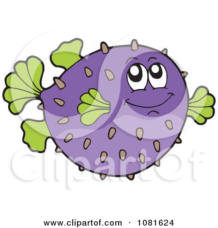 Clipart Happy Purple And Green Blowfish - Royalty Free Vector Illustration by visekart