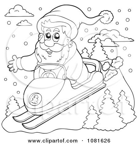 Clipart Outlined Santa Snomobiling - Royalty Free Vector Illustration by visekart