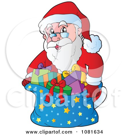 Clipart Santa Putting Gifts In A Starry Sack - Royalty Free Vector Illustration by visekart