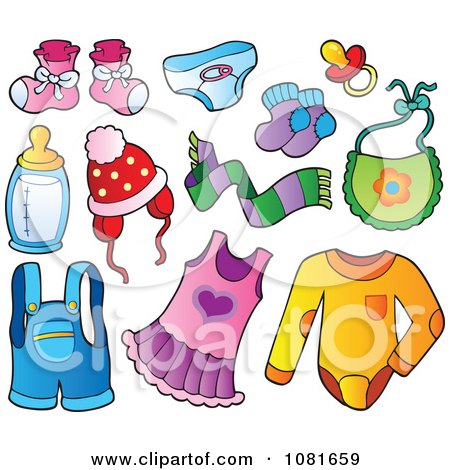 Clipart Baby Apparel And Items - Royalty Free Vector Illustration by ...
