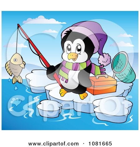 Clipart Penguin Fishing On Ice - Royalty Free Vector Illustration by visekart