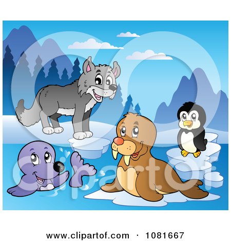 Clipart Wolf Walrus Penguin And Seal - Royalty Free Vector Illustration by visekart