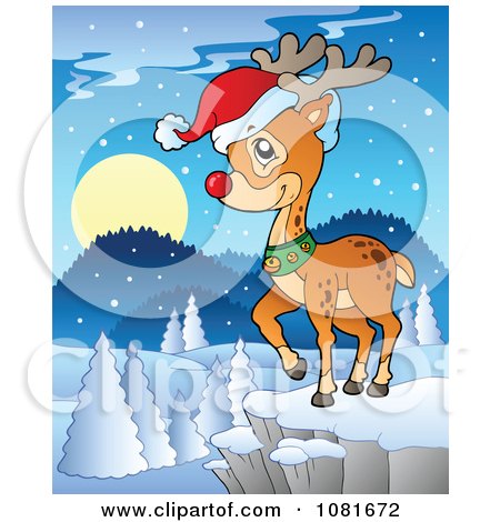 Clipart Rudolph The Red Nosed Reindeer On A Cliff - Royalty Free Vector Illustration by visekart