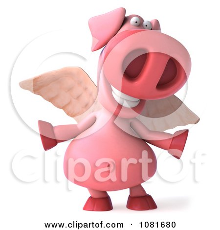 Clipart 3d Winged 3d Pookie Pig With Open Arms - Royalty Free CGI Illustration by Julos