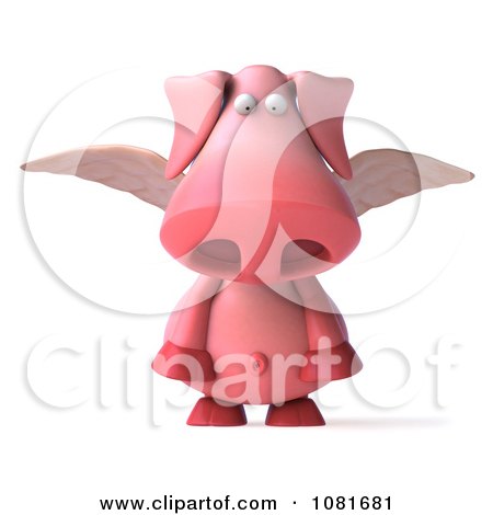 Clipart 3d Winged 3d Pookie Pig Pouting And Facing Front - Royalty Free CGI Illustration by Julos