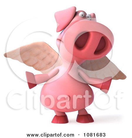 Clipart 3d Winged 3d Pookie Pig Shrugging - Royalty Free CGI Illustration by Julos