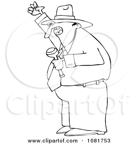 Clipart Outlined Man Waving His Fist In The Air - Royalty Free Vector Illustration by djart