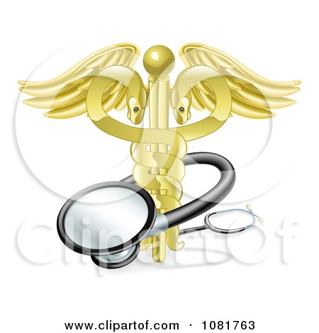 Clipart 3d Golden Snake Caduceus With A Stethoscope - Royalty Free Vector Illustration by AtStockIllustration