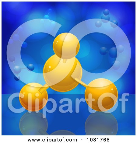 Clipart 3d Orange Molecules Over Blue - Royalty Free Vector Illustration by elaineitalia