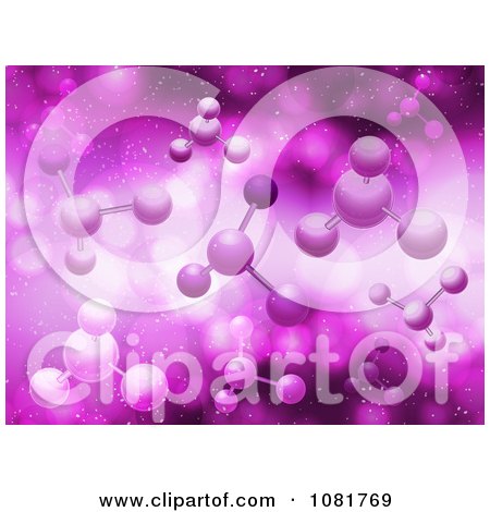 Clipart 3d Molecular Structures With Flares On Purple - Royalty Free Vector Illustration by elaineitalia