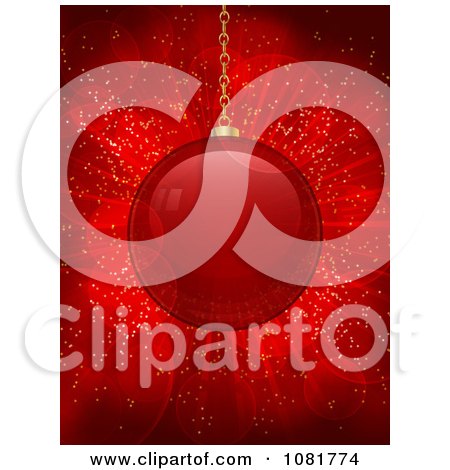 Clipart Suspended Red Christmas Baubles Over Flares - Royalty Free Vector Illustration by elaineitalia