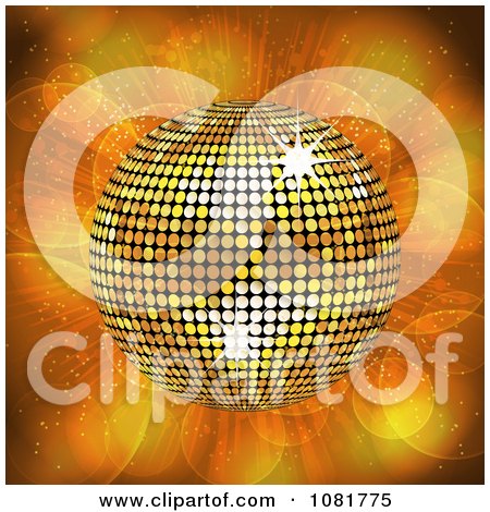 Clipart 3d Golden Disco Ball Over Lights. - Royalty Free Vector Illustration by elaineitalia
