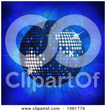 Clipart 3d Blue Disco Ball Over Lights - Royalty Free Vector Illustration by elaineitalia