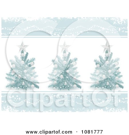 Clipart Three 3d Christmas Trees With Blue Borders - Royalty Free Vector Illustration by elaineitalia